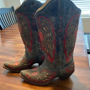 CORRAL Women's Antique Saddle Wing and Heart Cowgirl Boots Size 7